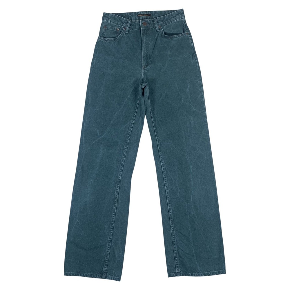 Nudie Jeans Clean Eileen Womens 27 Racing Green Wide Leg High Rise Denim Pants